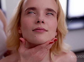 First Double Penetration in teen Loli Pop ! Lesbian Strap-on