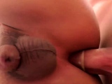 Petite ladyboy with a small cock gets missionary fucked