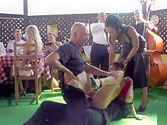 Petite slut dp and anal banged in restaurant