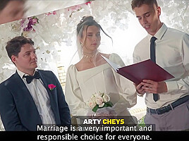 VIP4K. Hot bride is having a rough sex with a master of ceremonies, guests are shocked